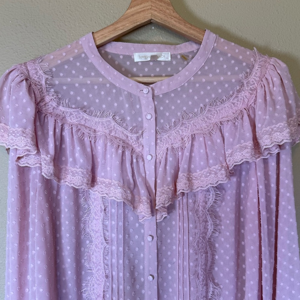 LoveShackFancy Pink Erica Ruffled Bib Collar Blouse Size Medium - Picture 4 of 6